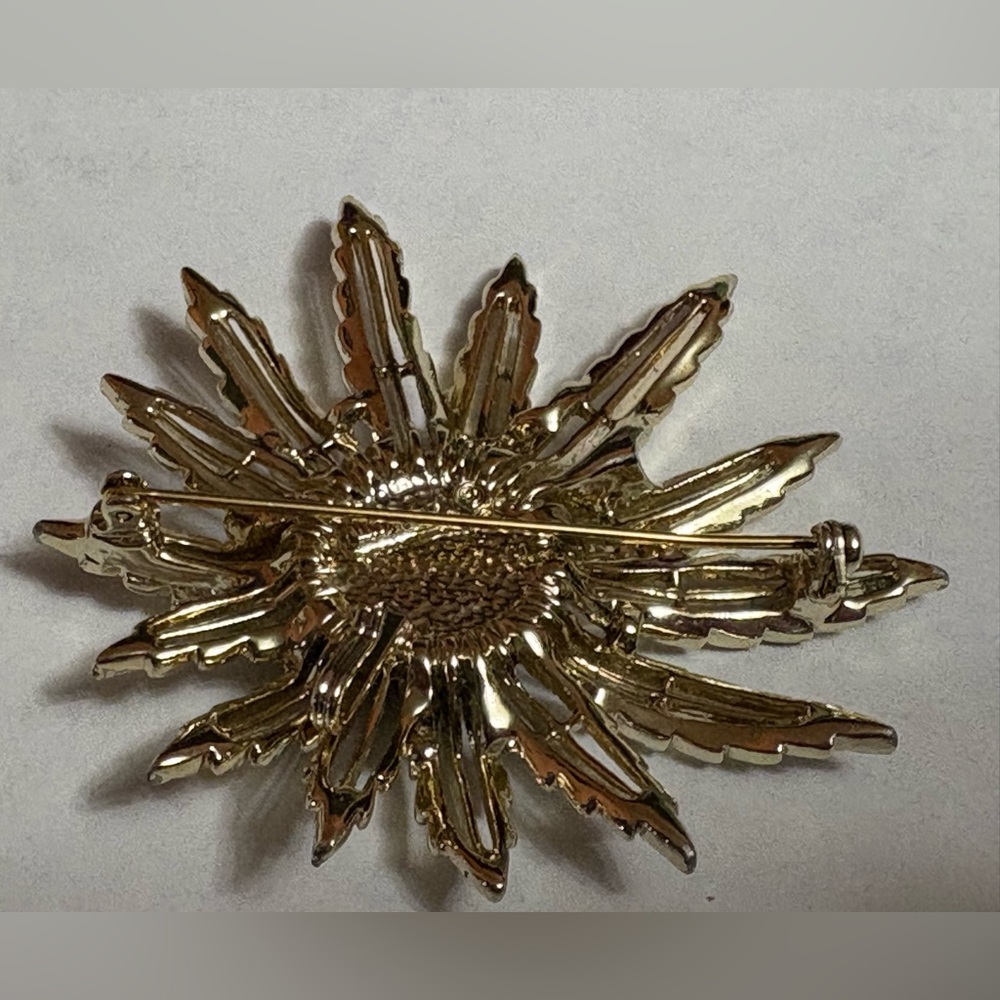 Sarah Coventry Starburst 1961 Floral Brooch With Raised Amber Center - Picture 7 of 8